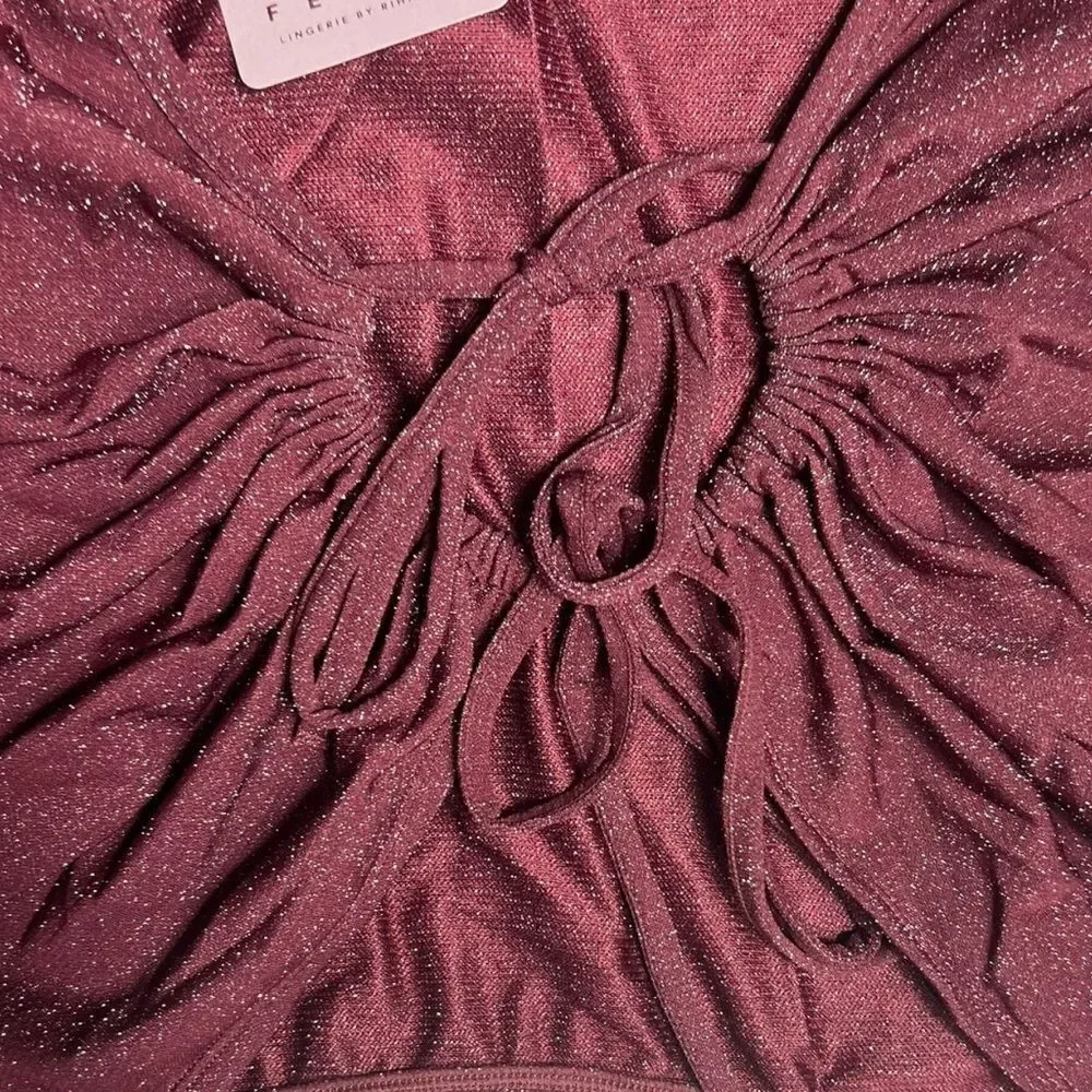Savage X Fenty Sleep & Shine Glitter Long Sleeve Crop Tee Red Cocoa Size 1X NWT